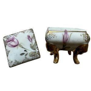 Vintage 1960s Miniature Porcelain Trinket Box, Floral Pattern Made in Japan RARE